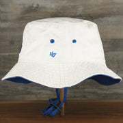 The wearer's left on the Philadelphia 76ers Logo Royal Blue Undervisor Bucket Hat | Natural Bucket Hat