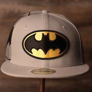 Batman Grey Bottom Fitted Cap | Batman Superhero Gray Bottom Fitted Hat the front of this cap has the classic batman logo