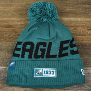 The Philadelphia Eagles On Field Since 1933 Eagles Patch Winter Pom Pom Beanie | Midnight Green Winter Beanie