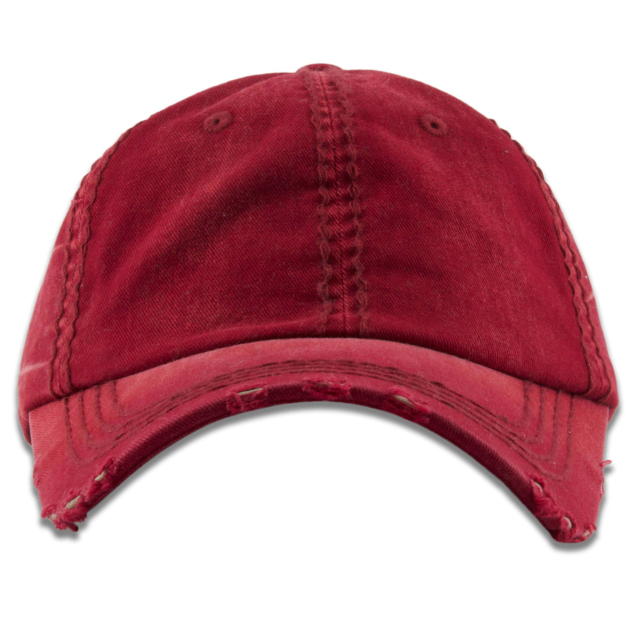 The vintage burgundy blank baseball cap has a soft unstructured crown and a bent brim