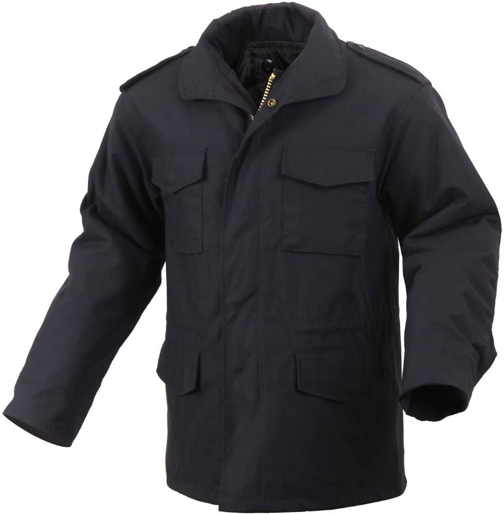 the Police Public Safety | Heavy Duty Winter Coat with Stow-Away Hood | Black U.S. Army Standard Ultra-Force Field Coat with Detachable Quilted Lining has a high collar and utility pockets