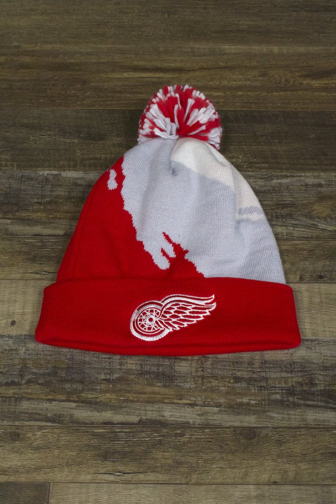 Red Wings Beanie | Detroit Red Wings Mitchell and Ness Paint Brush Winter Pom Beanie