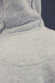 logo shot on the Men's Heather Grey Fleece Zip Up Hoodie Sweatshirt Jogger Top To Match Sneakers