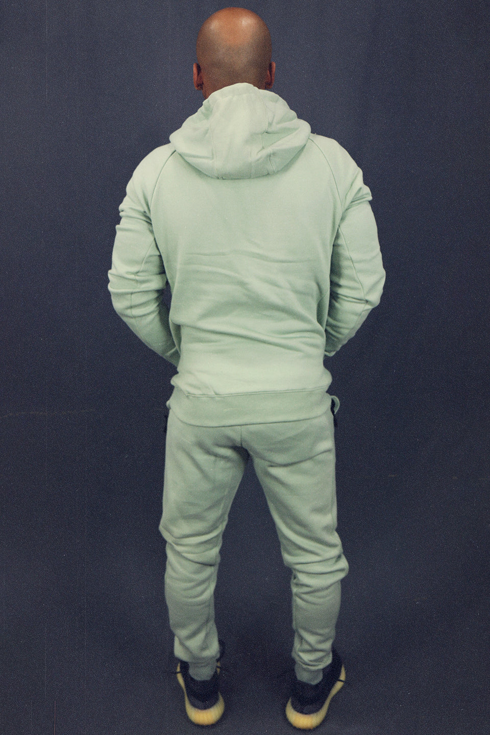 back view of the matching set on the Men's Sage Fleece Sweatpants Jogger Pants Bottom To Match Sneakers