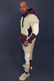 side view of the matching Foliage Sherpa Tech Pants With Zipper Pockets For Sherpa Two Piece Set To Match Sneakers