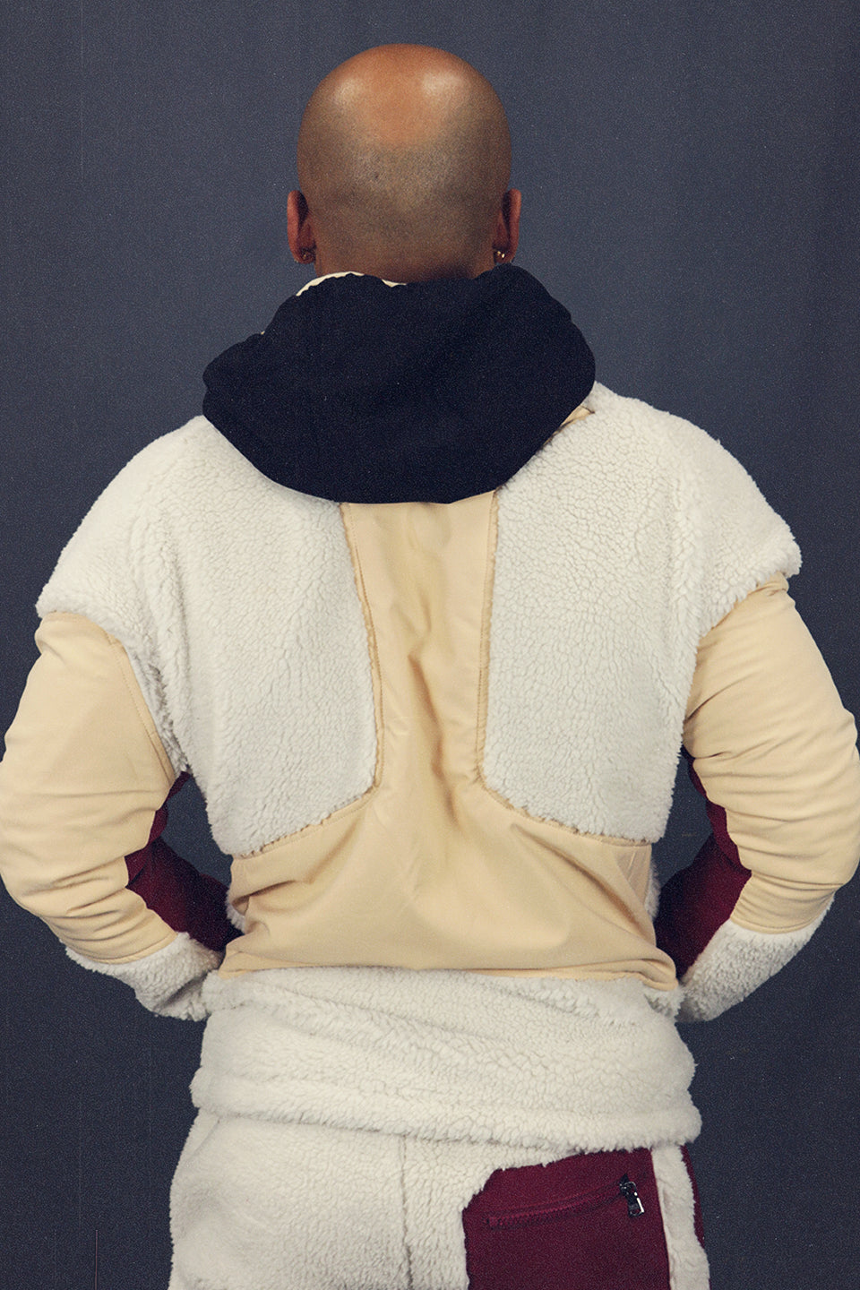 back of the Sedimentary Sherpa Tech Jacket With Zipper Pockets For Sherpa Two Piece Set To Match Sneakers