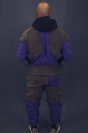 back of the matching Mocha Sherpa Tech Jacket With Zipper Pockets For Sherpa Two Piece Set To Match Sneakers