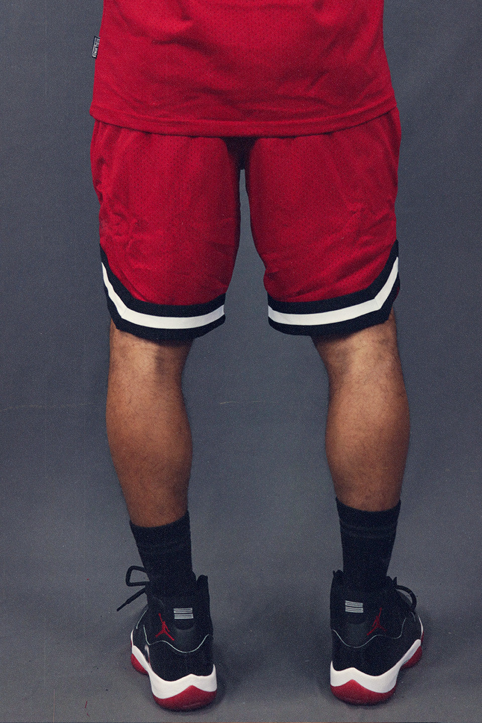 Back of the Men's Hooper Basketball Workout Red Chicago Mesh Retro Shorts
