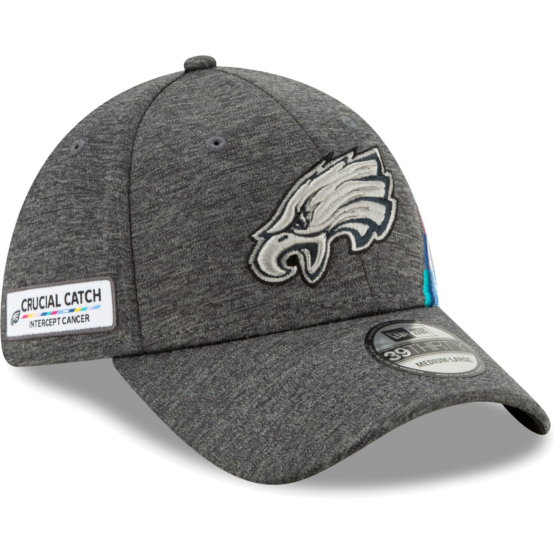 front side of Eagles breast cancer awareness flex fit hat | Philadelphia Eagles Crucial Catch  39thirty sideline flexfit cap