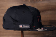 Patriots 2020 Training Camp Snapback Hat | New England Patriots 2020 On-Field Navy Training Camp Snap Cap the wearers right side has the nfl training logo on it