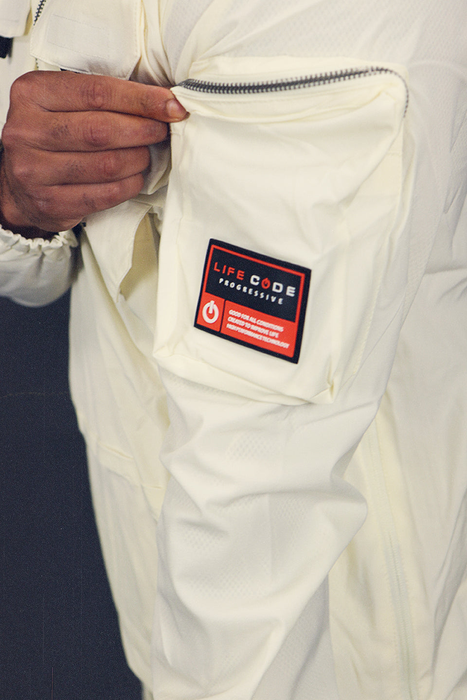 Men’s Nylon Tactical Quarter Zip Pullover Jacket Military Utility Zip Up Windbreaker | Cream side view