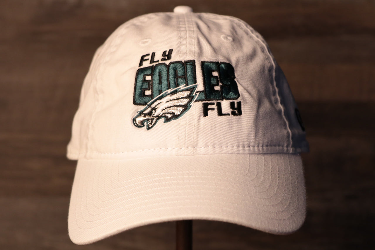 Eagles White Dad Hat | Philadelphia Eagles Fly Eagles Fly White Baseball Cap the front of this cap says fly eagles fly