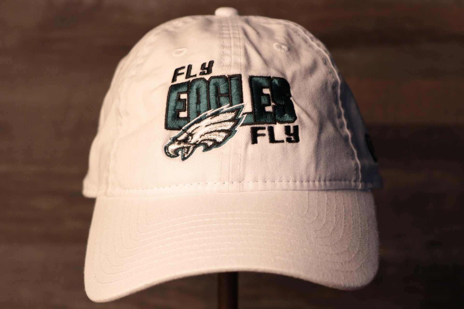 Eagles White Dad Hat | Philadelphia Eagles Fly Eagles Fly White Baseball Cap the front of this cap says fly eagles fly