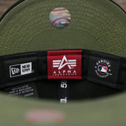 The Tags on the Chicago White Sox Alpha Industries Side Patch Army Green Undervisor 59FIfty Fitted Cap With Hangtag | Black 59FIfty Cap