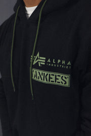 alpha industries logo on the New York Yankees Military Hoodie Armed Forces Sweatshirt | Black