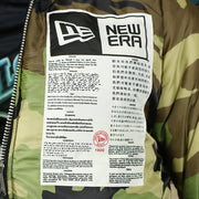 new era slogan patch on the Florida Marlins MLB Patch Alpha Industries Reversible Bomber Jacket With Camo Liner | Black Bomber Jacket