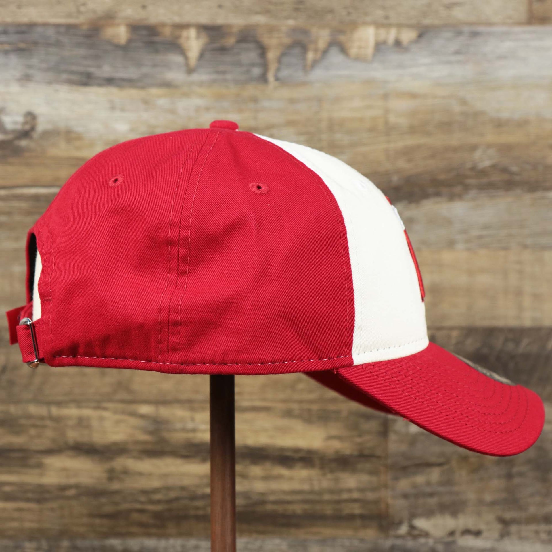 The wearer's right on the Anaheim Angles 2021 City Connect 9Twenty Dad Hat | New Era White and Red