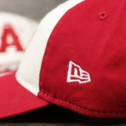 The New Era logo on the Anaheim Angles 2021 City Connect 9Twenty Dad Hat | New Era White and Red