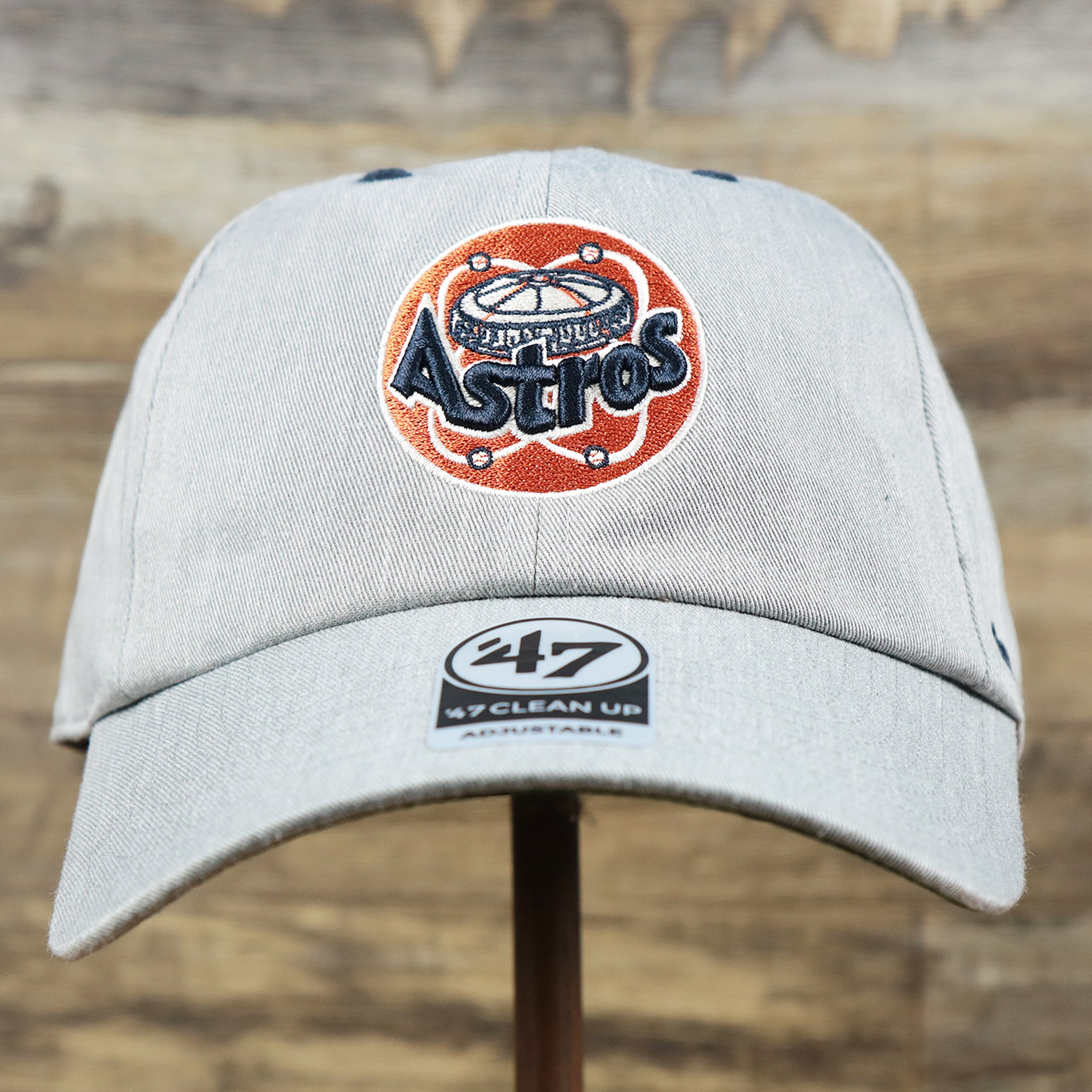 The front of the Cooperstown Houston Astros 1980s Logo Green Bottom Dad Hat | Gray Dad Hat