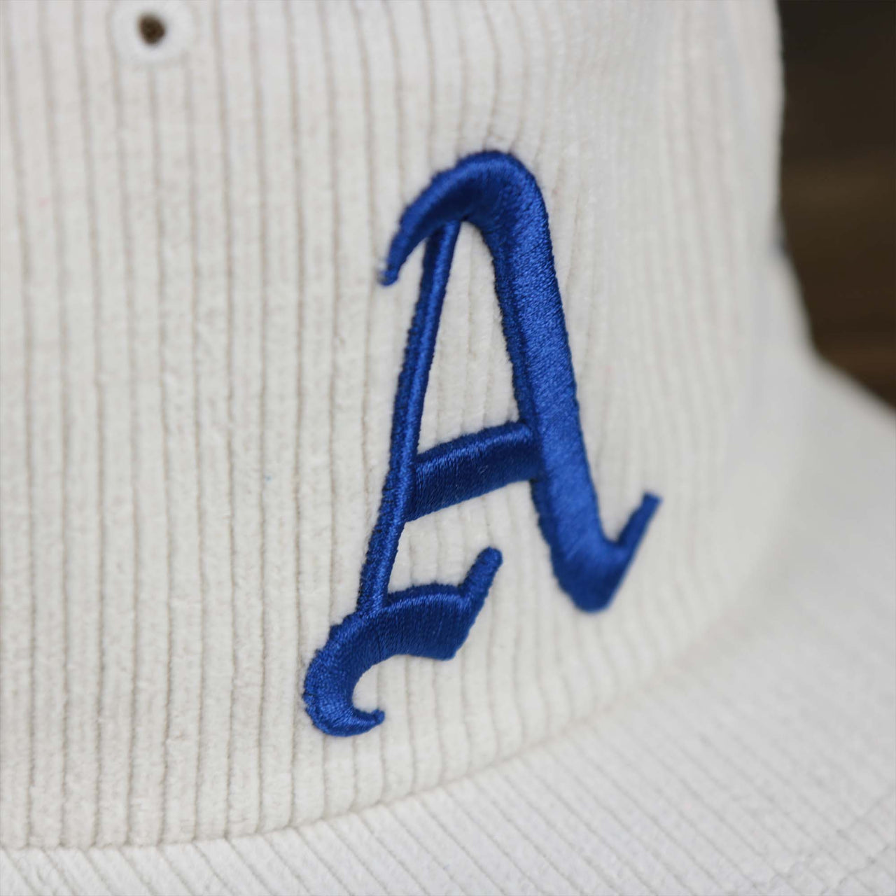 The logo on the Corduroy Philadelphia Athletics Cooperstown Snapback | 47 Brand White