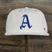 The front of the Corduroy Philadelphia Athletics Cooperstown Snapback | 47 Brand White