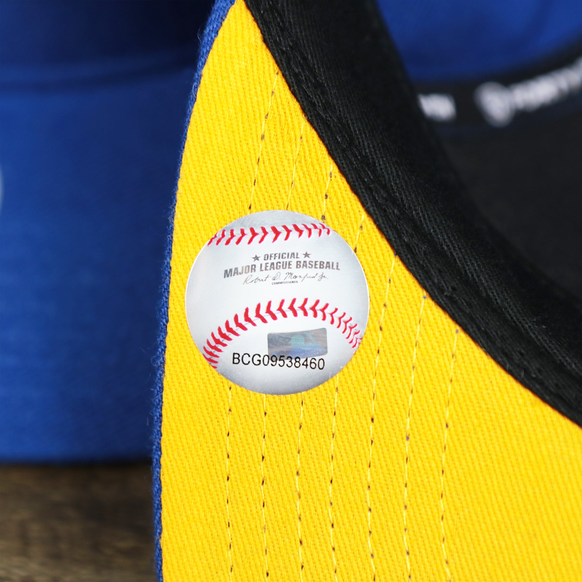 The MLB Sticker on the Cooperstown Philadelphia Athletics Wordmark Retro Athletics Side Patch Snapback | Royal Blue Snapback