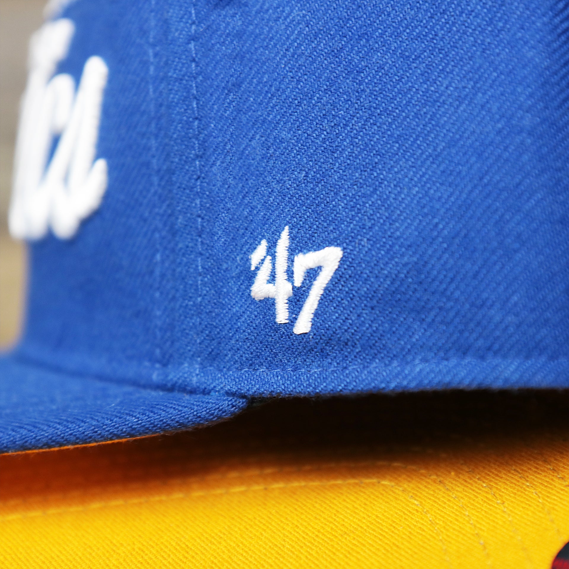 The 47 brand Logo on the Cooperstown Philadelphia Athletics Wordmark Retro Athletics Side Patch Snapback | Royal Blue Snapback