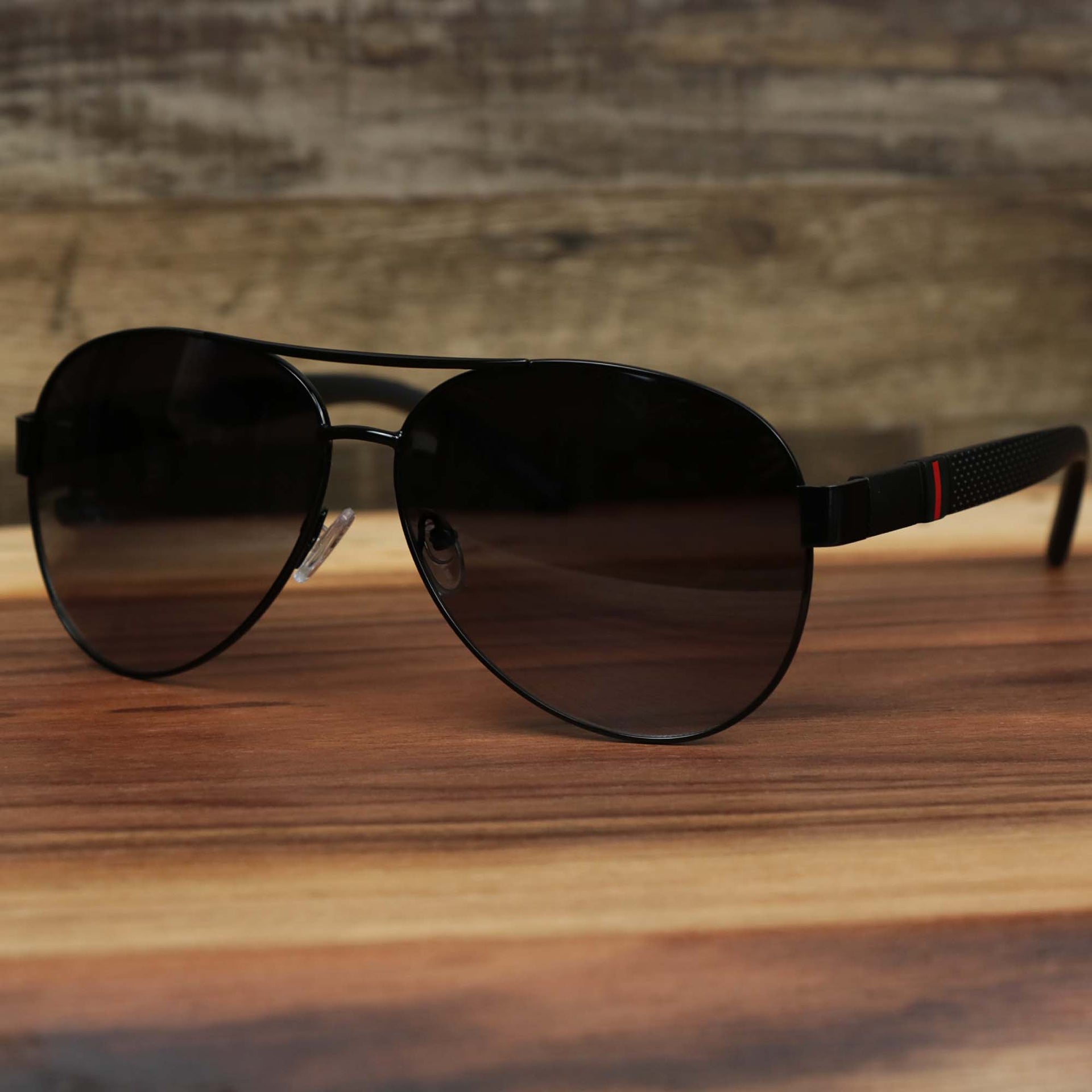 The Aviator Frame Racing Stripes Black Lens Sunglasses with Black Frame