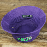 The inside of the Green OCNJ Double Wordmark Pink Outline Bucket Hat | Purple Bucket Hat  
