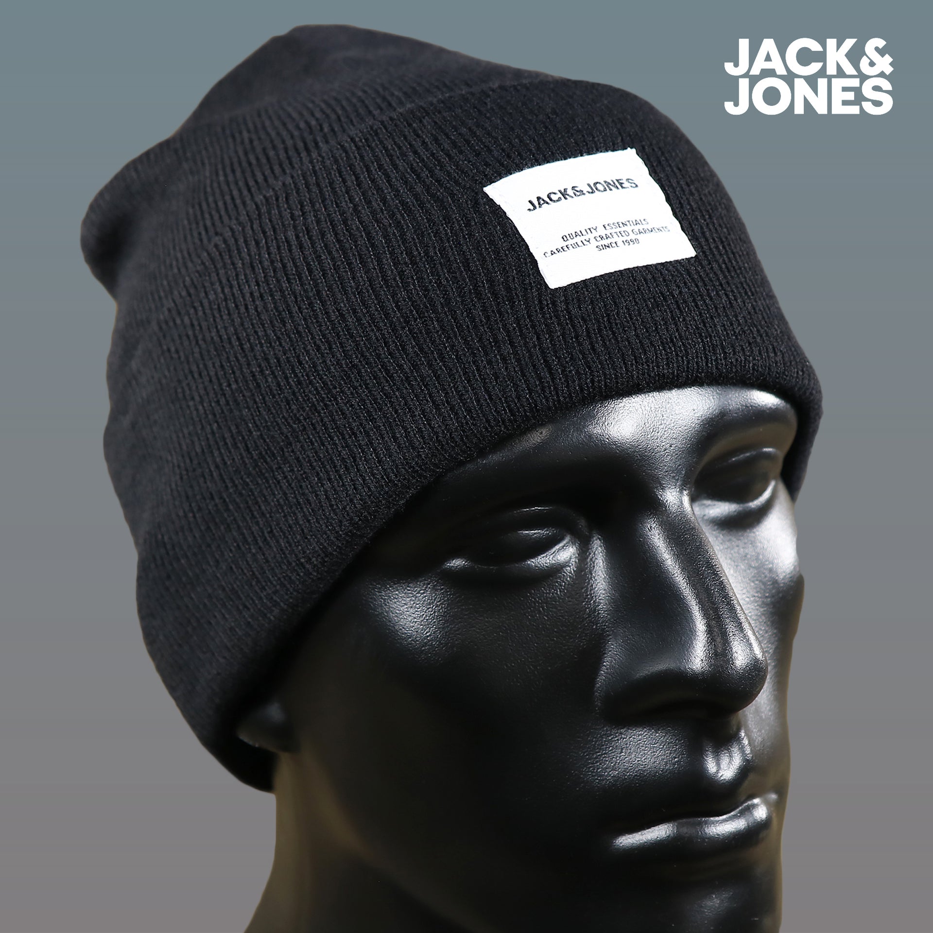 The Jack And Jones Jet Black High Cuff Knit Beanie | Black Knit Beanie