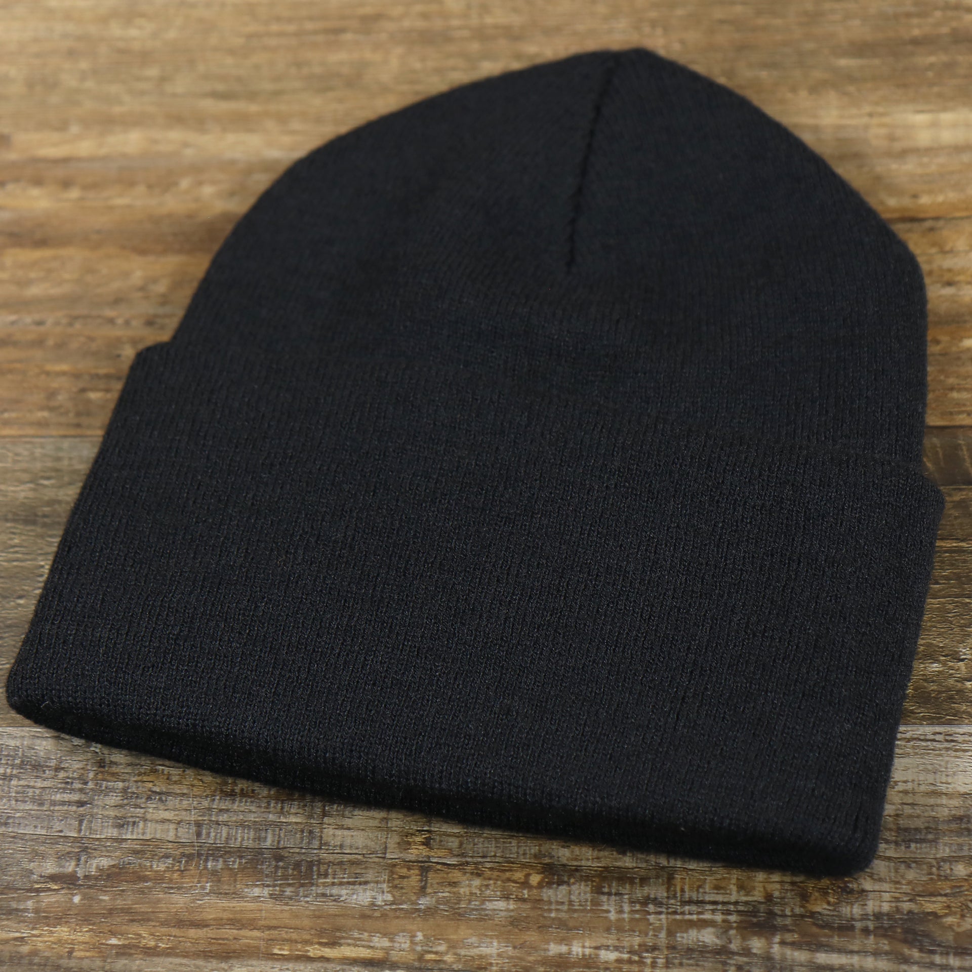 The backside of the Jack And Jones Jet Black High Cuff Knit Beanie | Black Knit Beanie