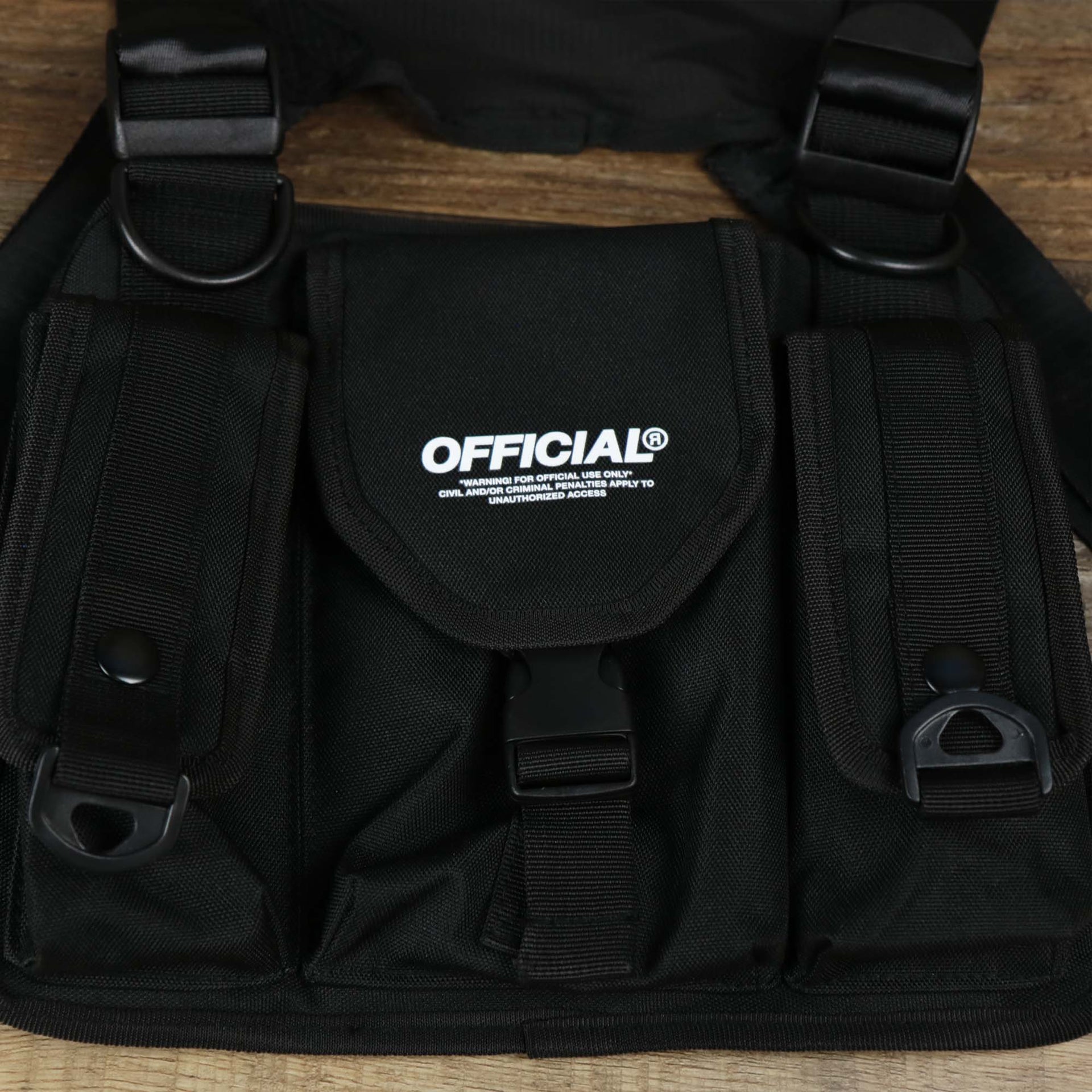 The front of the Streetwear Tactics Chest Bag Utility Vest | Official Black