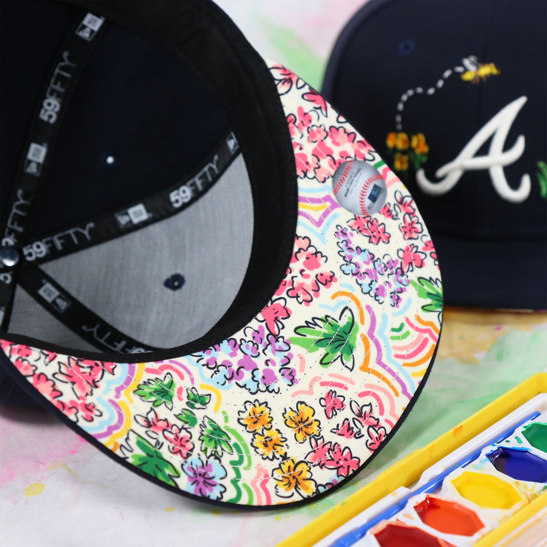 Atlanta Braves Floral Print Undervisor Spring Embroidery 59Fifty Fitted Cap | Navy Blue 59Fifty Cap