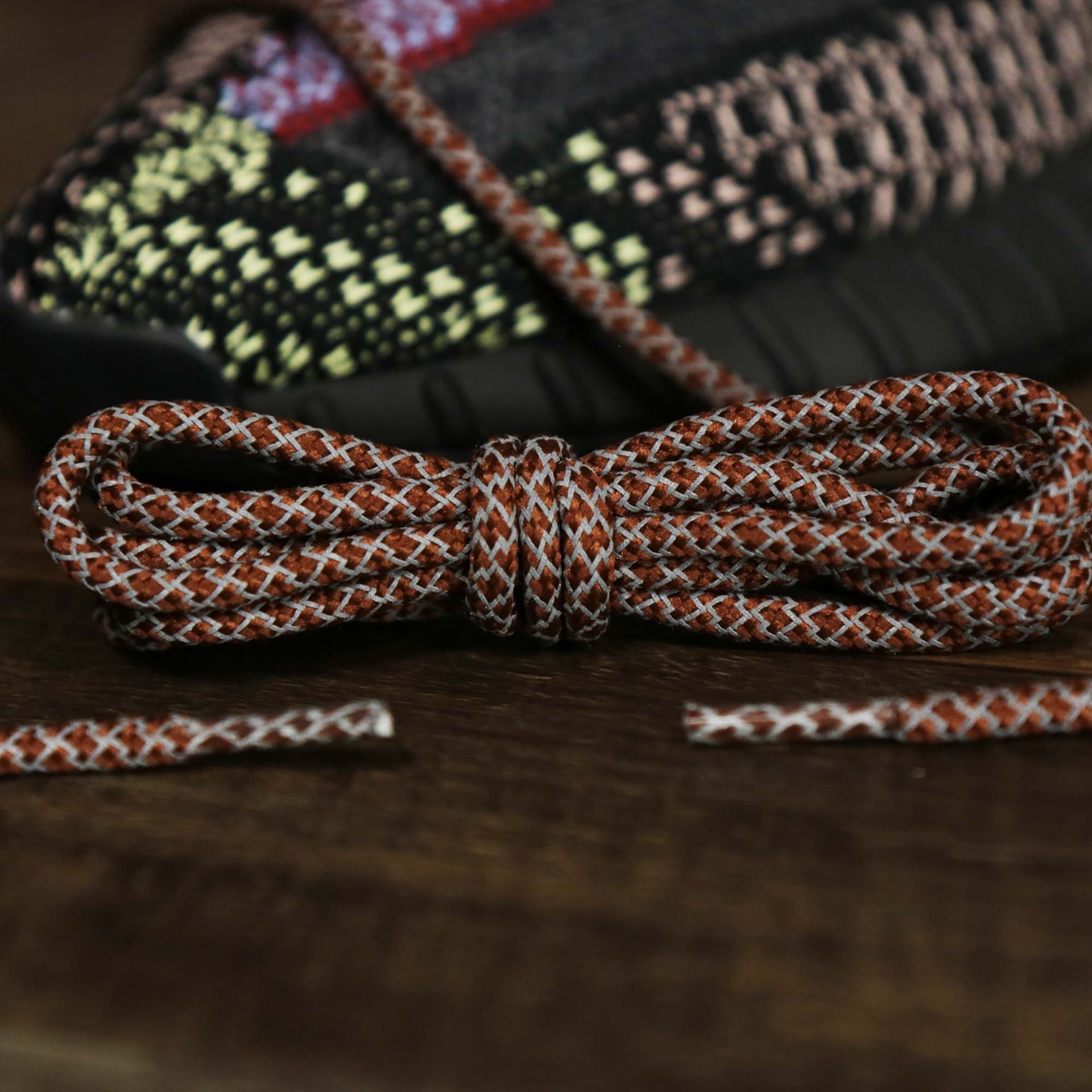 The 3M Reflective Brown Solid Shoelaces with Brown Aglets | 120cm Capswag folded up