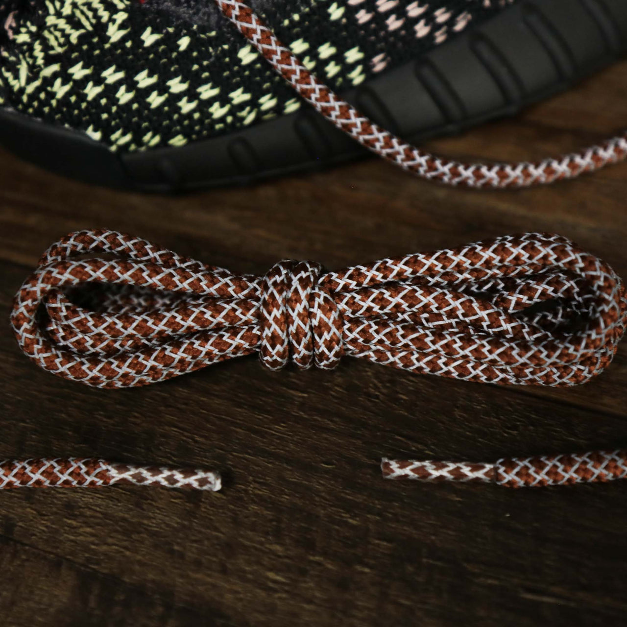 The 3M Reflective Brown Solid Shoelaces with Brown Aglets | 120cm Capswag unfolded and reflective