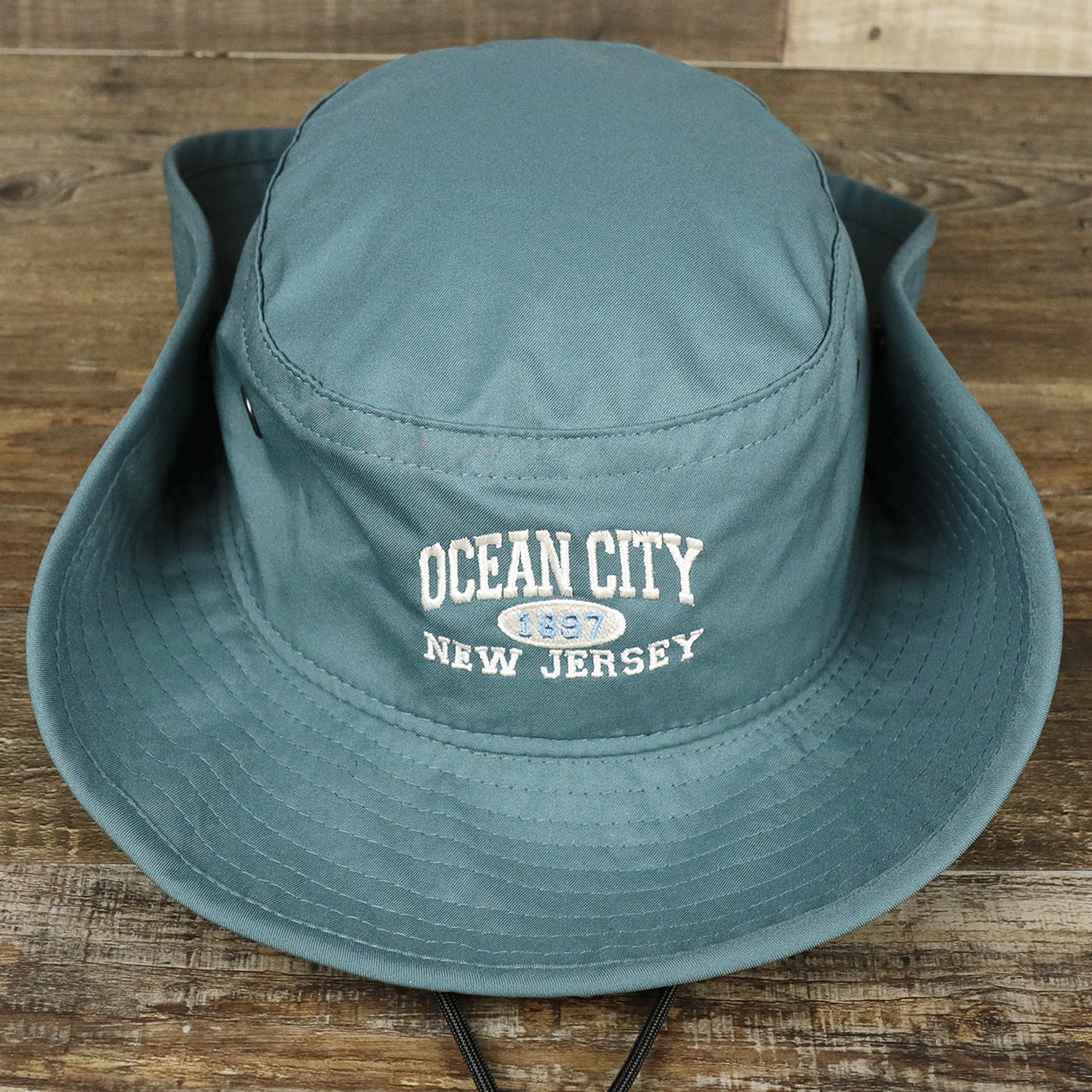 The Ocean City New Jersey 1897 Bucket Hat | Blue Steel Bucket Hat with the sides pinned up