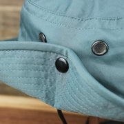 The side pinned up on the Ocean City New Jersey 1897 Bucket Hat | Blue Steel Bucket Hat