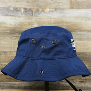 The wearer's right on the Ocean City Wordmark Parallel Oars New Jersey Bucket Hat | Navy Blue Bucket Hat