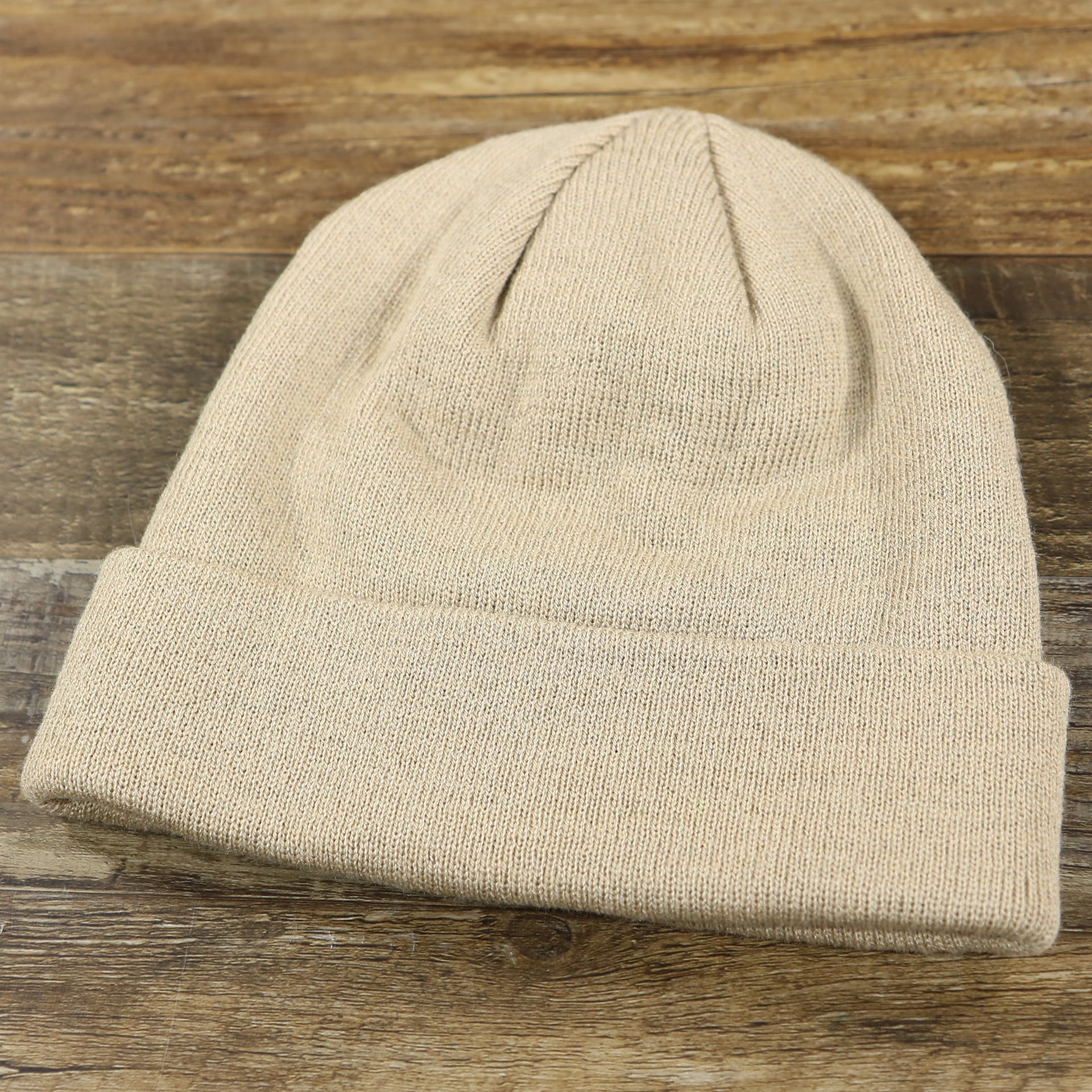 The backside of the Jack And Jones Crockery High Cuff Knit Beanie | Tan Knit Beanie