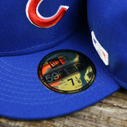 The 59Fifty Sticker on the Chicago Cubs Wrigley Field Side Patch Gray Bottom 59Fifty Fitted Cap | Royal Blue 59Fifty Cap