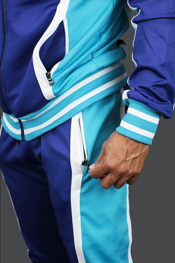A close up of the Zipper Pocket on the Charlotte Basketball Varsity Athletic Track Pants Jordan Craig