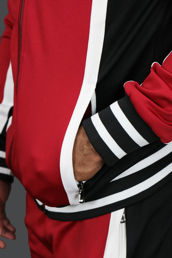 A close up of the zipper pocket on the Chicago Basketball Varsity Athletic Track Jackets Jordan Craig