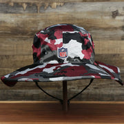 The backside of the Washington Commanders NFL Summer Training Camp 2022 Camo Bucket Hat | Burgundy Bucket Hat