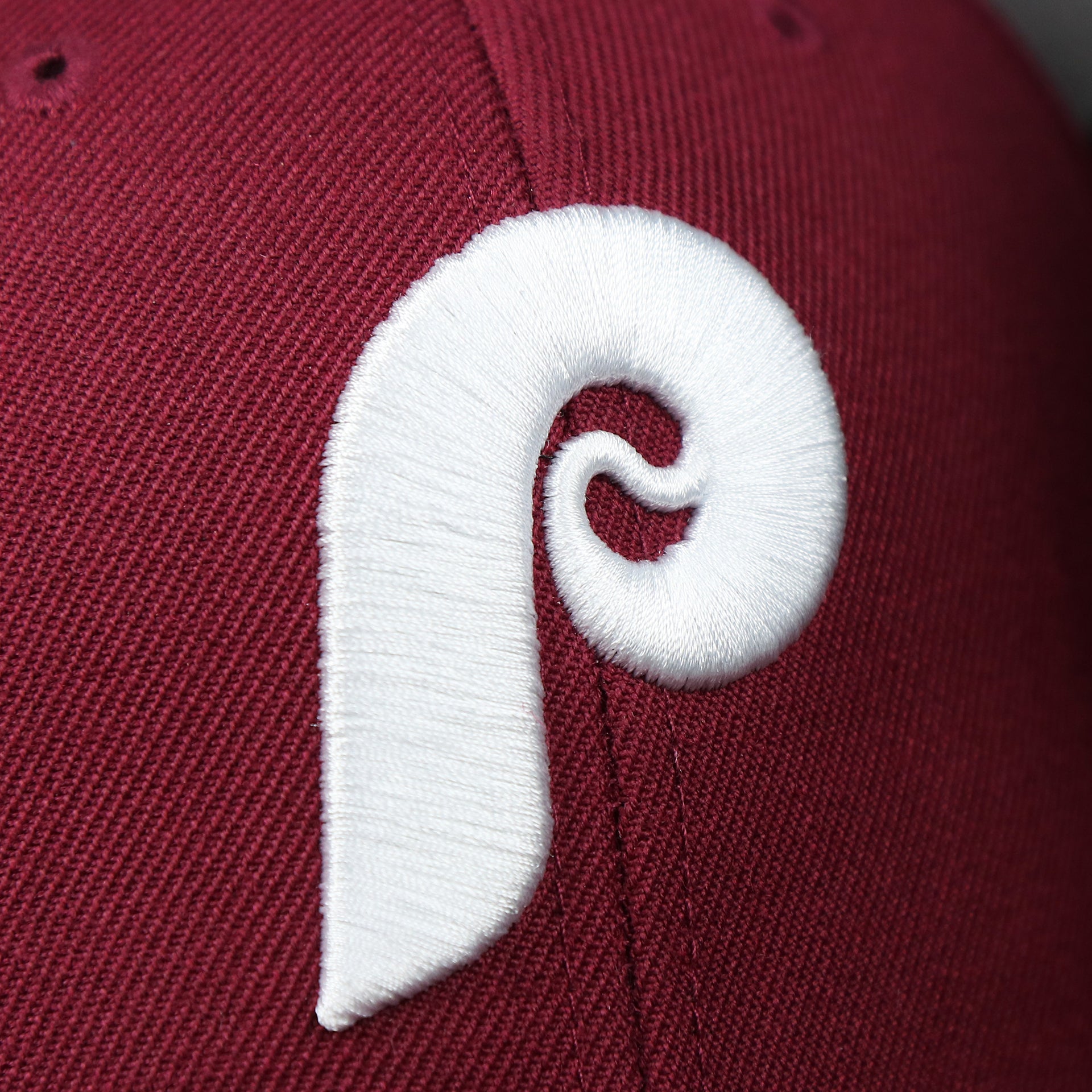 The Cooperstown Phillies Logo on the Cooperstown Philadelphia Phillies Retro Phillies Logo Gray Bottom Dad Hat | Maroon Dad Hat