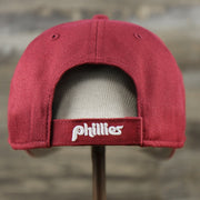The backside of the Cooperstown Philadelphia Phillies Retro Phillies Logo Gray Bottom Dad Hat | Maroon Dad Hat