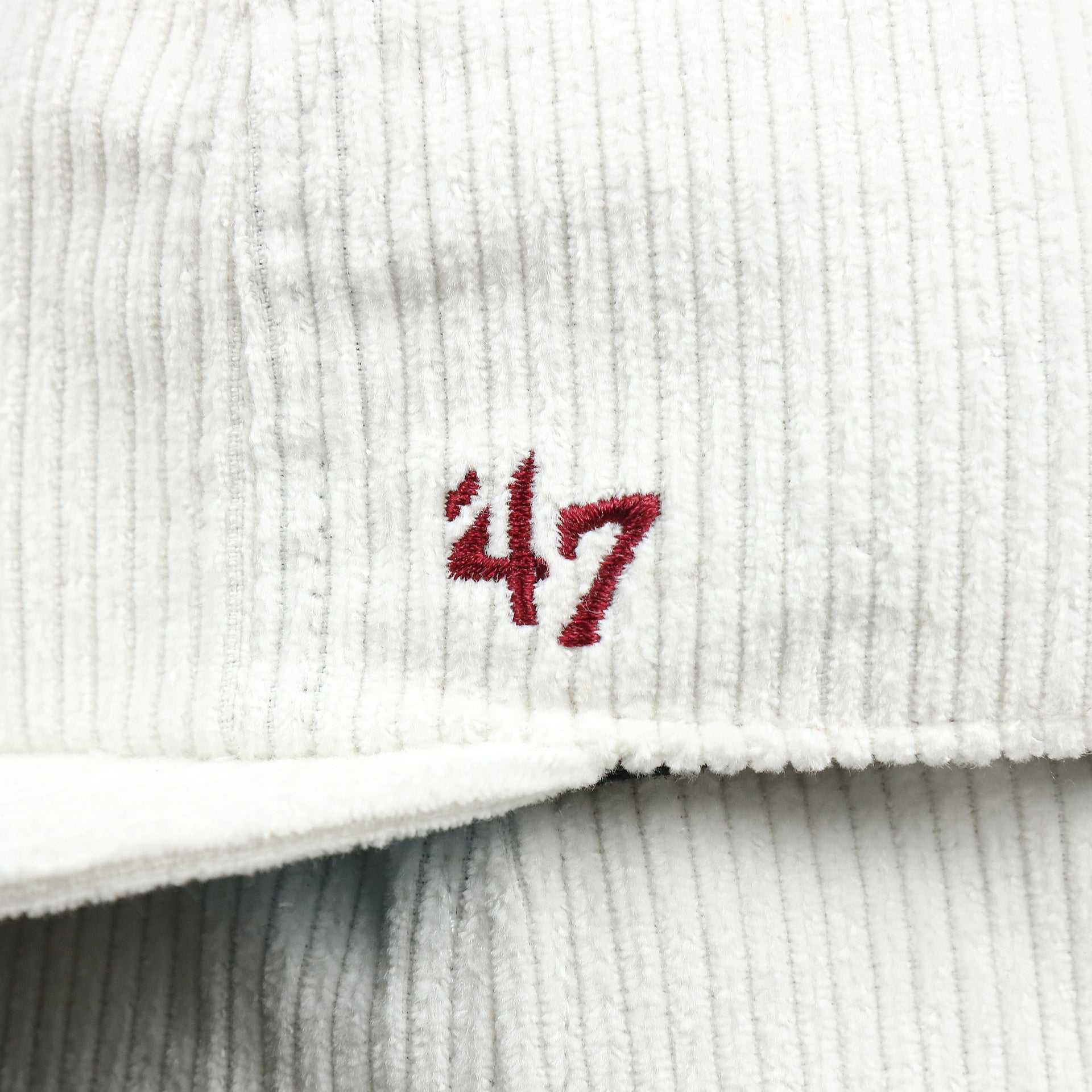 The 47 Brand Logo on the Cooperstown Philadelphia Phillies Corduroy Snapback Hat | White Corduroy Snap Cap