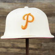 The front of the Cooperstown Philadelphia Phillies Coffee Shop 1952 All Star Game Liberty Bell Side Patch 59Fifty Fitted Cap | New Era Off White 59Fifty