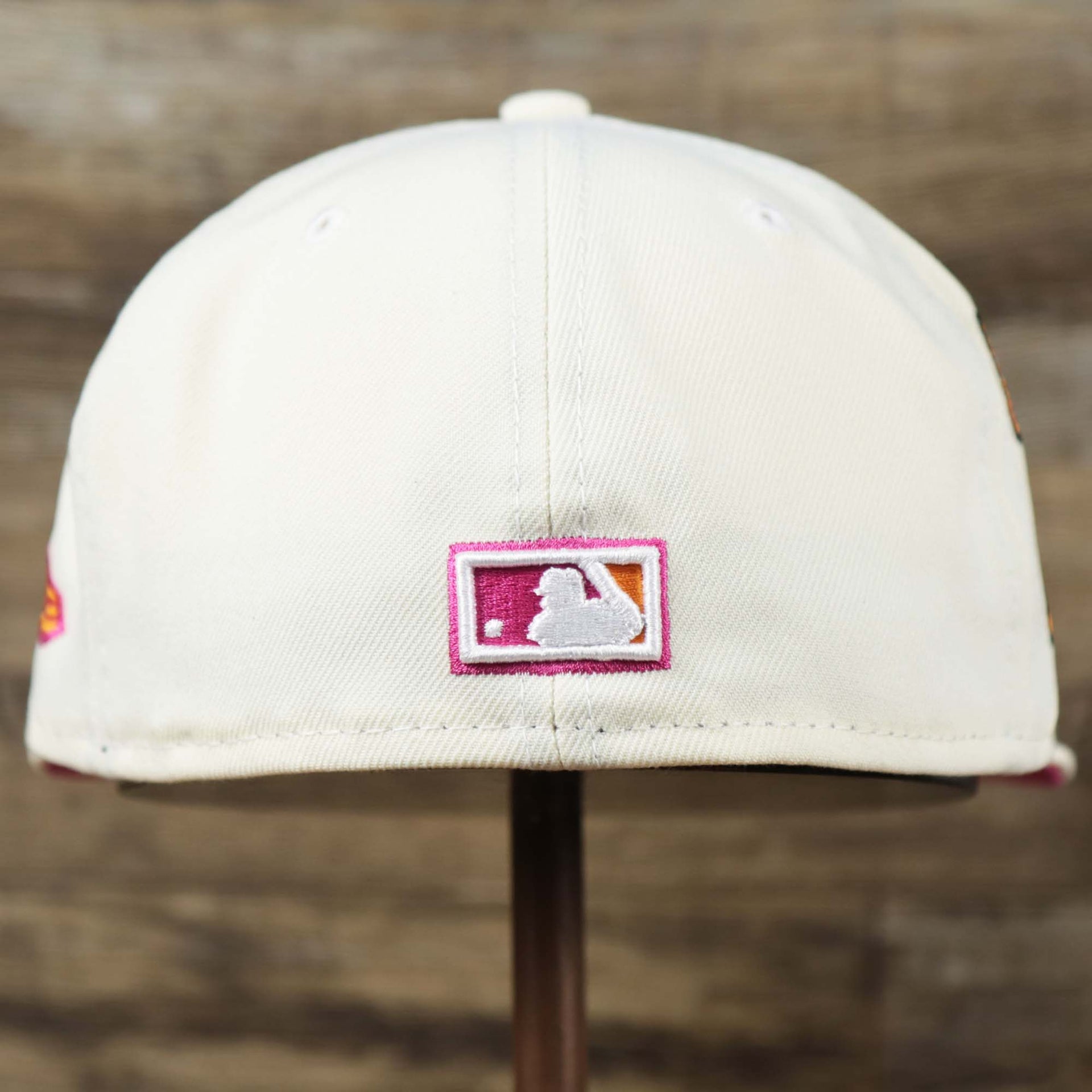 The backside of the Cooperstown Philadelphia Phillies Coffee Shop 1952 All Star Game Liberty Bell Side Patch 59Fifty Fitted Cap | New Era Off White 59Fifty