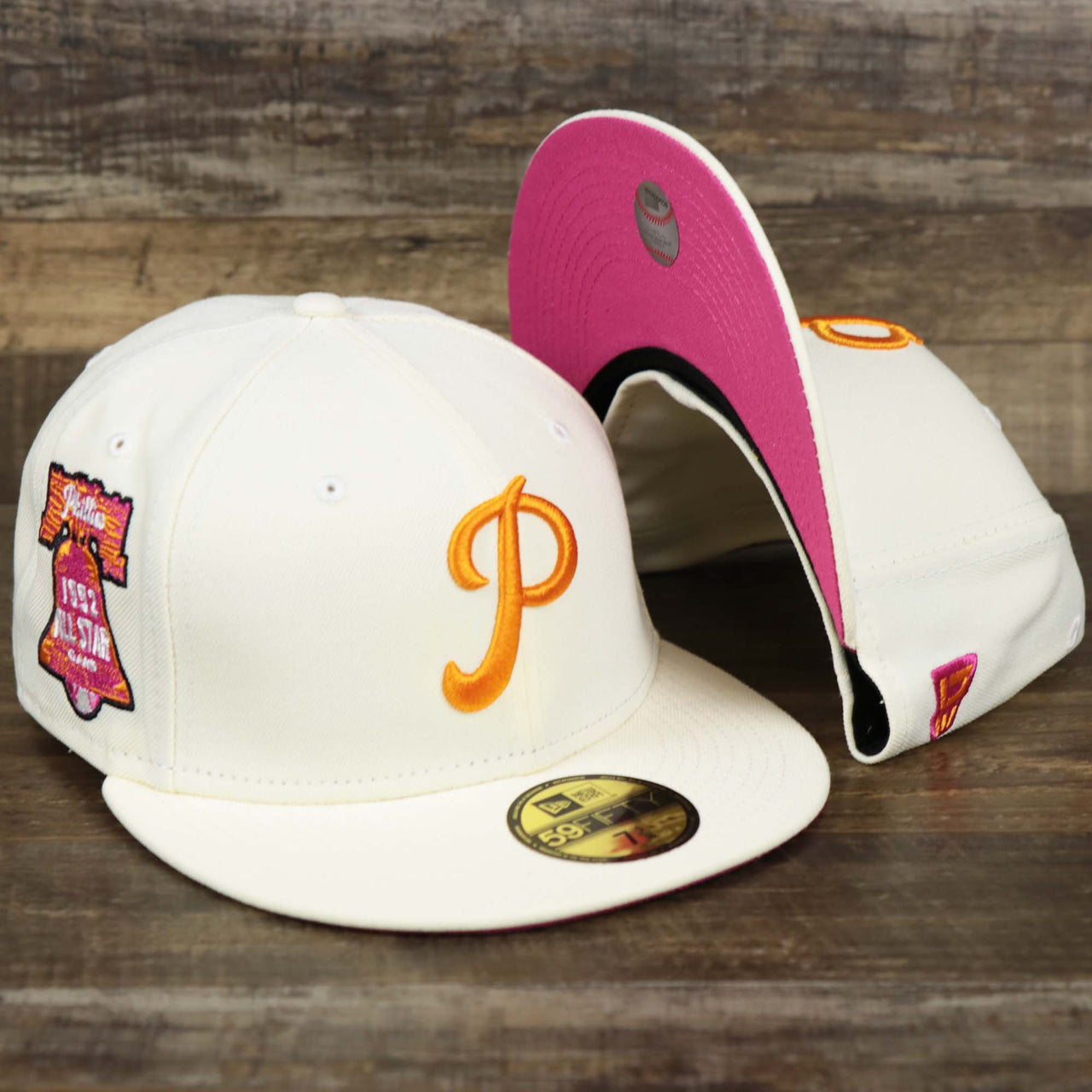 The Cooperstown Philadelphia Phillies Coffee Shop 1952 All Star Game Liberty Bell Side Patch 59Fifty Fitted Cap | New Era Off White 59Fifty
