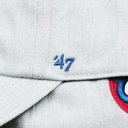 The 47 Brand Logo on the Cooperstown Chicago Cubs 1973 Logo Green Bottom Dad Hat | Gray Dad Hat